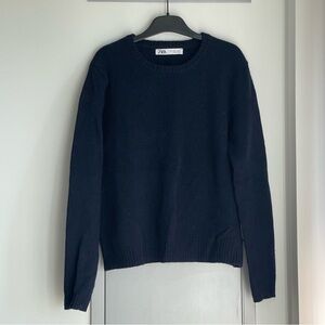 ZARA Women's Navy Crew Neck 100% Wool Sweater